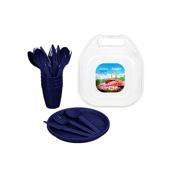21 Pieces Joyful Plastic Picnic Set - Navy Blue