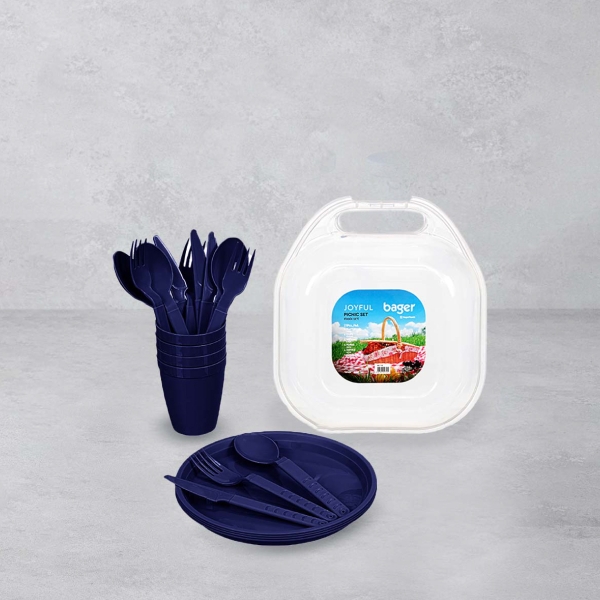 21 Pieces Joyful Plastic Picnic Set - Navy Blue