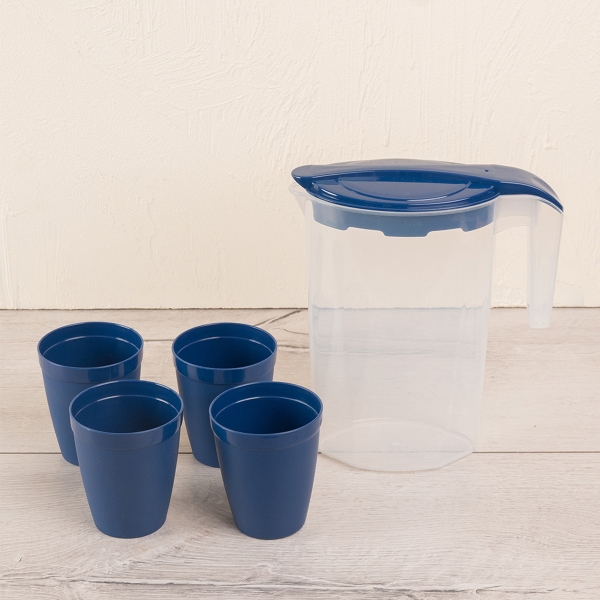 5 Pieces Joyful Plastic Water Set 1.75 L - Navy Blue