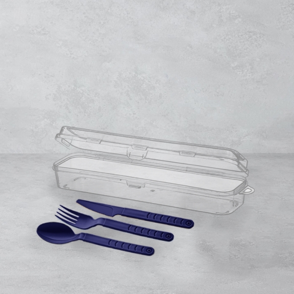 13 Pieces Terra Individual Box With Cutlery Set - Navy Blue
