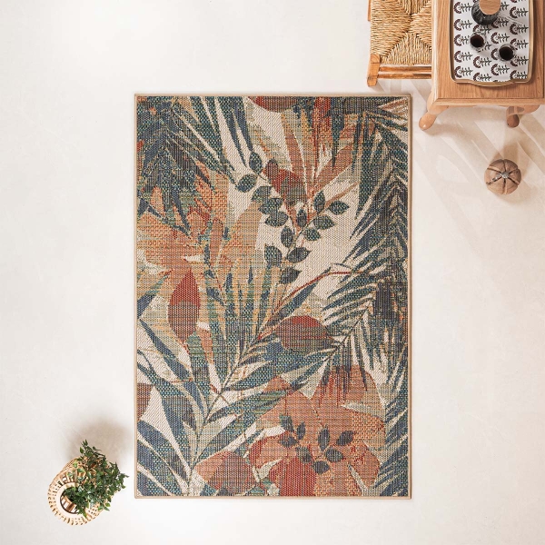 160 x 230 cm Nova Palm Serenade Indoor Outdoor Decorative Rug - Green / Cream / Brick