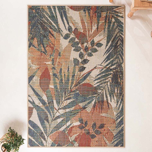160 x 230 cm Nova Palm Serenade Indoor Outdoor Decorative Rug - Green / Cream / Brick