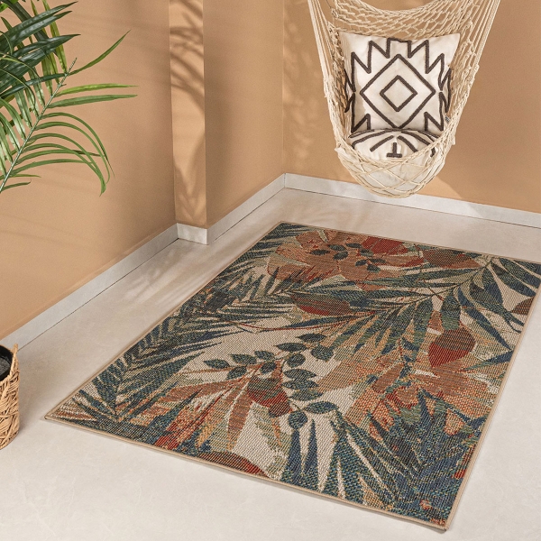 200 x 280 cm Nova Palm Serenade Indoor Outdoor Decorative Rug - Green / Cream / Brick
