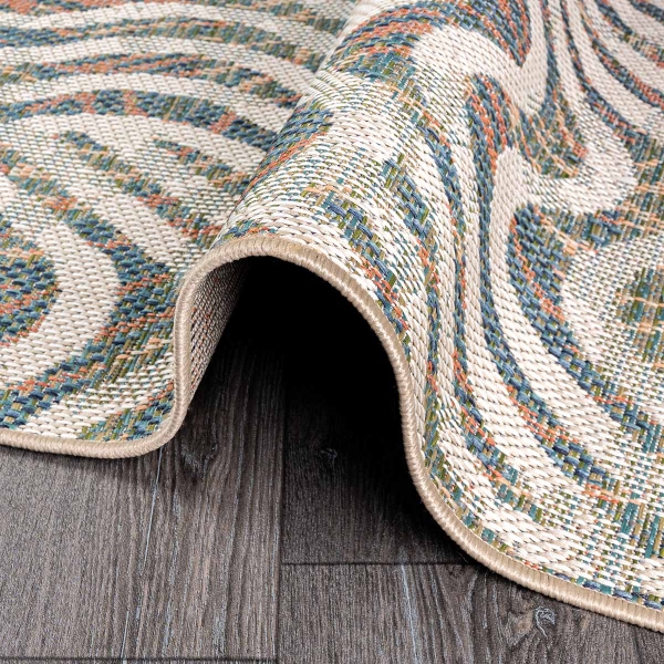 80 x 250 cm Nova Wavy Mirage Indoor Outdoor Decorative Rug - Green / Cream