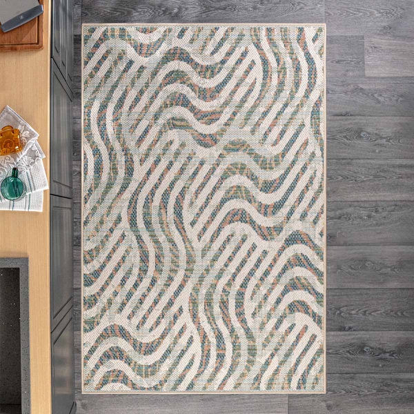 120 x 170 cm Nova Wavy Mirage Decorative Rug - Green / Cream