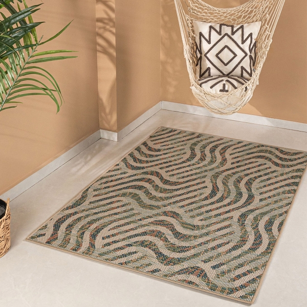 200 x 280 cm Nova Wavy Mirage Indoor Outdoor Decorative Rug - Green / Cream