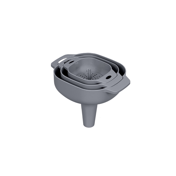 3 Pieces Funnel Set With Strainer - Grey