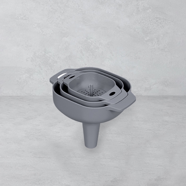 3 Pieces Funnel Set With Strainer - Grey