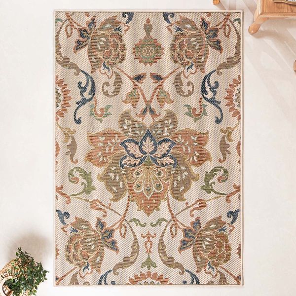 120 x 170 cm Nova Symmetrical Floral Indoor Outdoor Decorative Rug - Green / Ecru