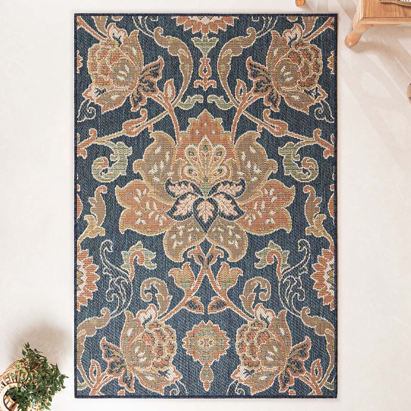 120 x 170 cm Nova Symmetrical Floral Indoor Outdoor Decorative Rug - Navy Blue / Green