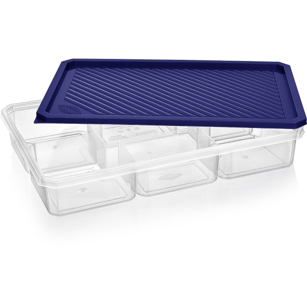 7 Parts Smart 34 x 22.5 x 5.5 cm Plastic Storage Box - Navy Blue