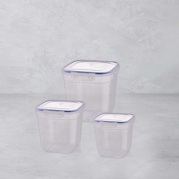 3 Pieces Cook & Lock Cover Square Deep Storage Container Set - Transparent