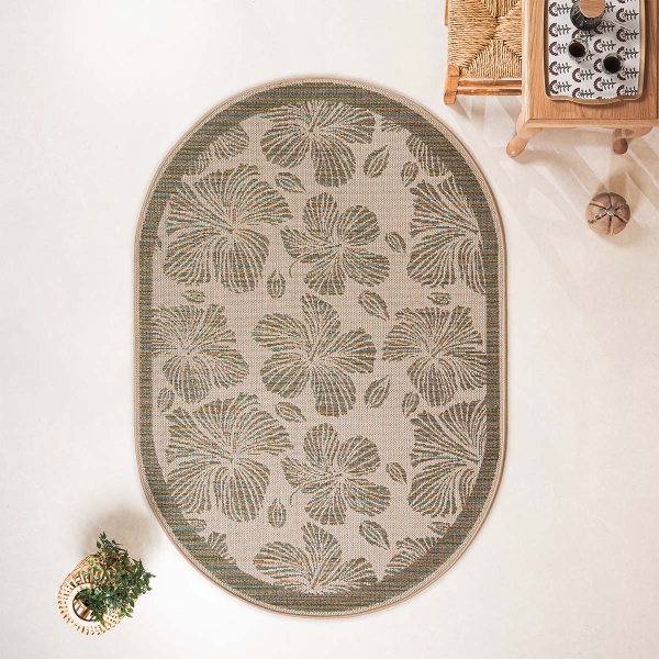 133 x 190 cm Nova Nature's Tapestry Oval Indoor Outdoor Decorative Rug - Green