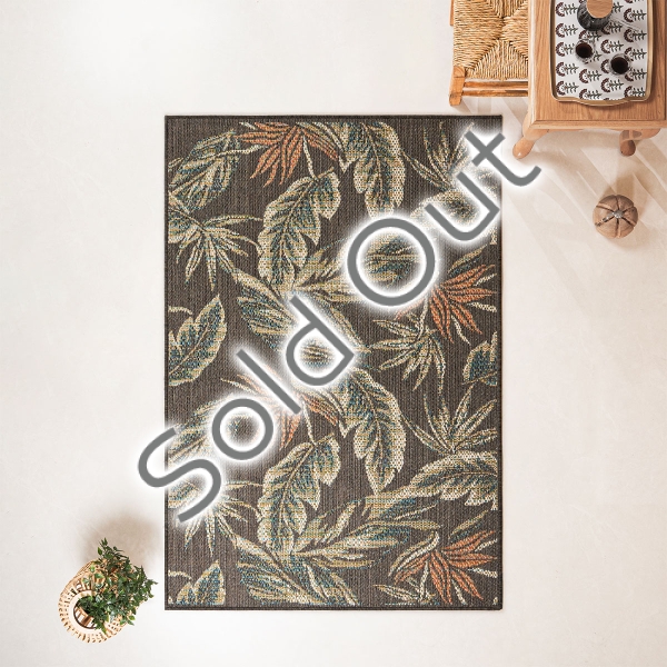 80 x 150 cm Nova Tropical Foliage Indoor Outdoor Decorative Rug - Dark Grey / Green