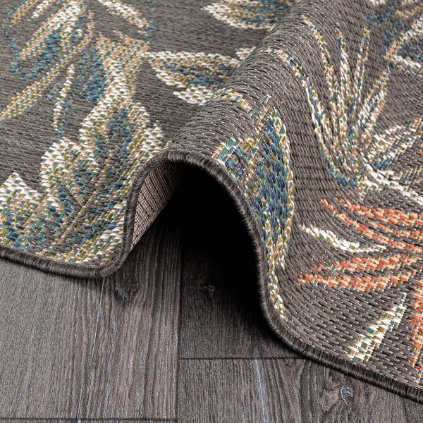 80 x 250 cm Nova Tropical Foliage Indoor Outdoor Decorative Rug - Dark Grey / Green