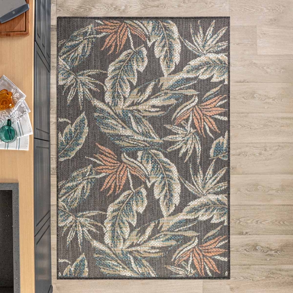 120 x 170 cm Nova Tropical Foliage Decorative Rug - Black / Green