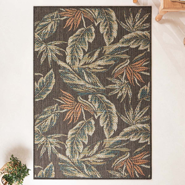 120 x 170 cm Nova Tropical Foliage Indoor Outdoor Decorative Rug - Black / Green