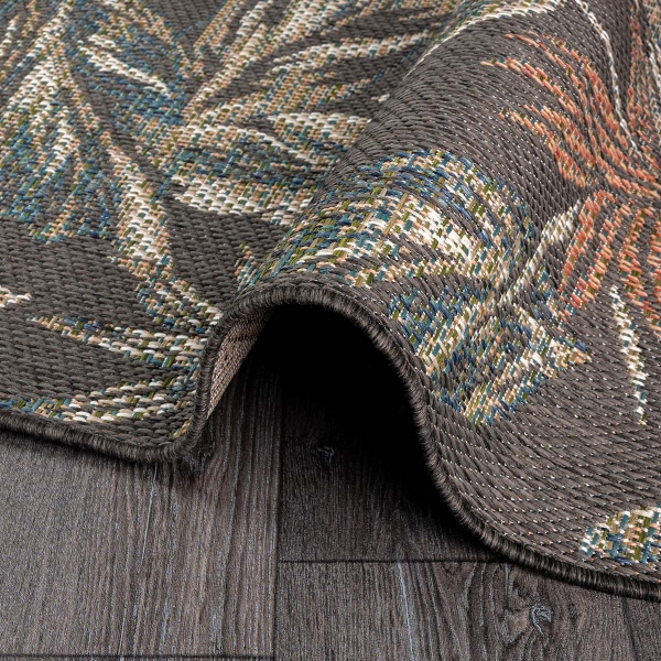 133 x 190 cm Nova Tropical Foliage Oval Indoor Outdoor Decorative Rug - Dark Grey / Green