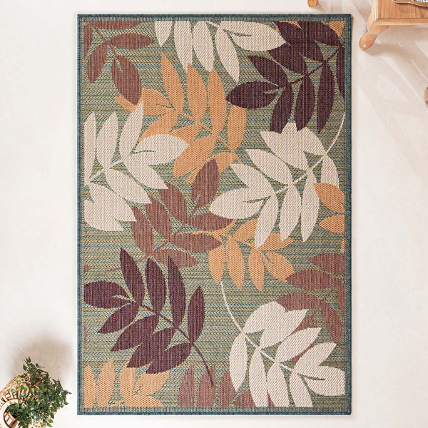 120 x 170 cm Nova Leaf Mix Indoor Outdoor Decorative Rug - Green