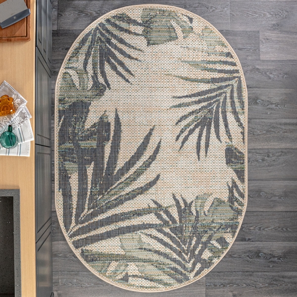 133 x 190 cm Nova Jungle Canopy Oval Indoor Outdoor Decorative Rug - Green