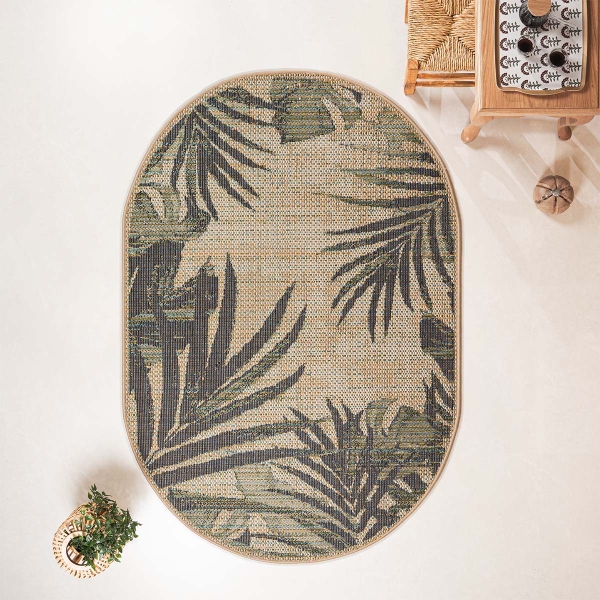 133 x 190 cm Nova Jungle Canopy Oval Indoor Outdoor Decorative Rug - Green