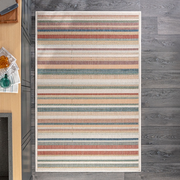 120 x 170 cm Nova Earth Tone Stripes Decorative Rug - Green / Cream
