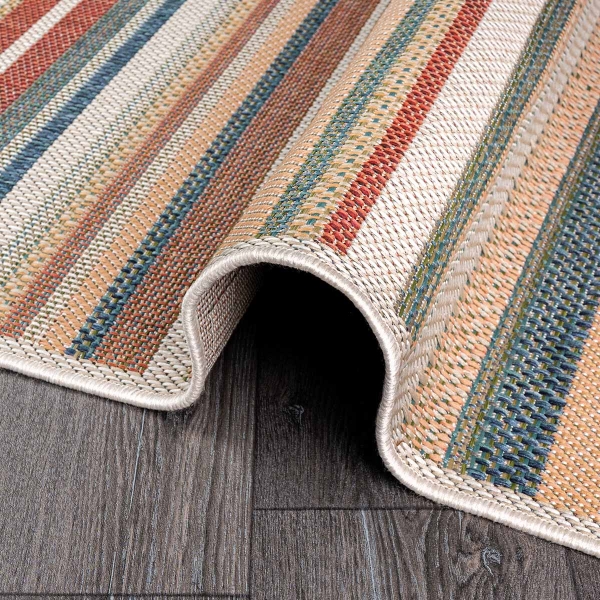 160 x 230 cm Nova Earth Tone Stripes Indoor Outdoor Decorative Rug - Green / Cream