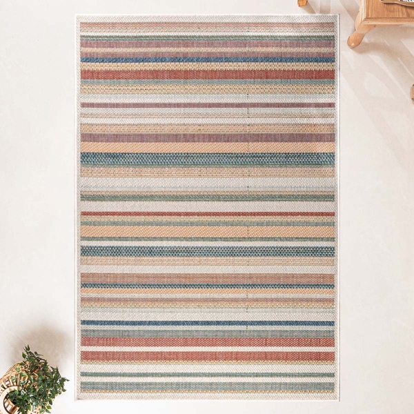 240 x 330 cm Nova Earth Tone Stripes Indoor Outdoor Decorative Rug - Green / Cream