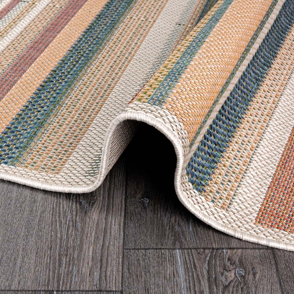 133 x 190 cm Nova Earth Tone Stripes Oval Indoor Outdoor Decorative Rug - Green / Cream