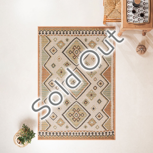 80 x 150 cm Nova Tribal Diamond Motif Indoor Outdoor Decorative Rug - Green / Cream