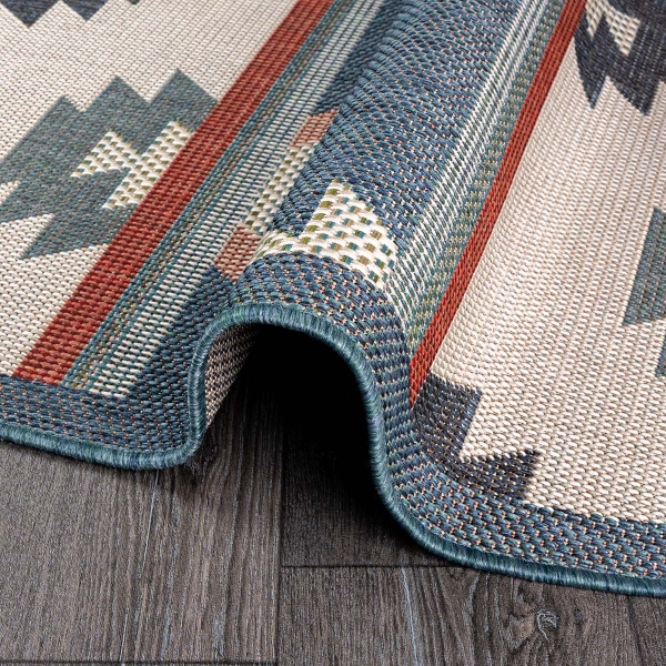 133 x 190 cm Nova Desert Bloom Oval Indoor Outdoor Decorative Rug - Cream / Indigo