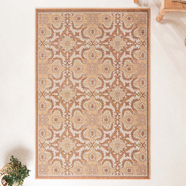 80 x 150 cm Nova Vintage Lace Indoor Outdoor Decorative Rug - Salmon / Light Orange
