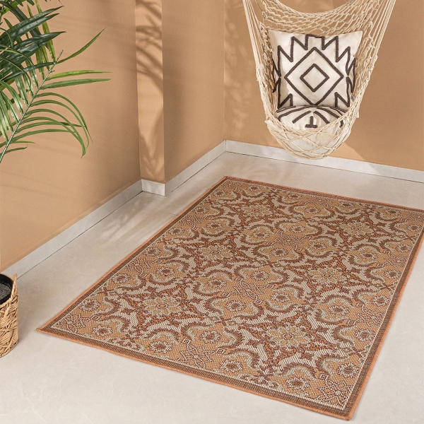 200 x 280 cm Nova Vintage Lace Indoor Outdoor Decorative Rug - Salmon / Light Orange