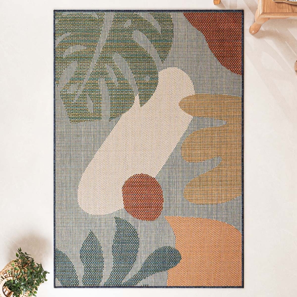 120 x 170 cm Nova Autumn Garden Indoor Outdoor Decorative Rug - Green / Cream