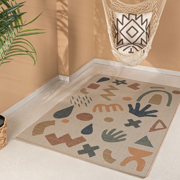 80 x 150 cm Nova Playful Shapes Indoor Outdoor Decorative Rug - Colorful