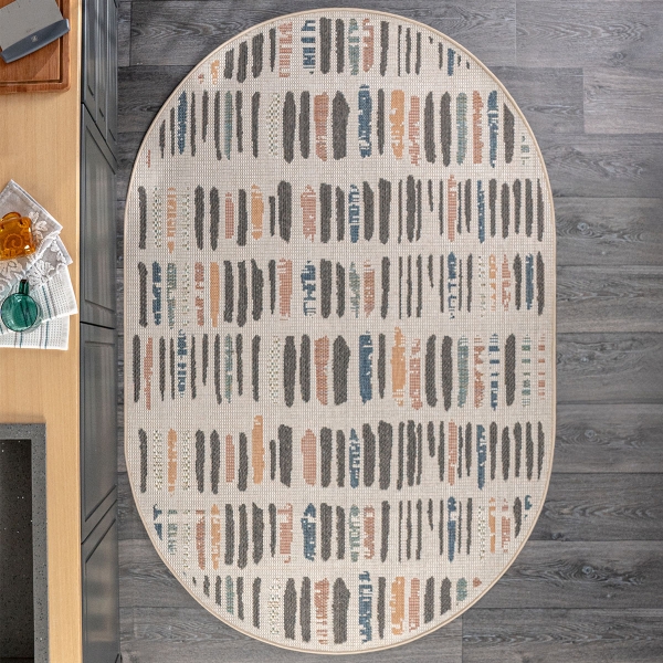 133 x 190 cm Nova Urban Mosaic Oval Indoor Outdoor Decorative Rug - Multicolor