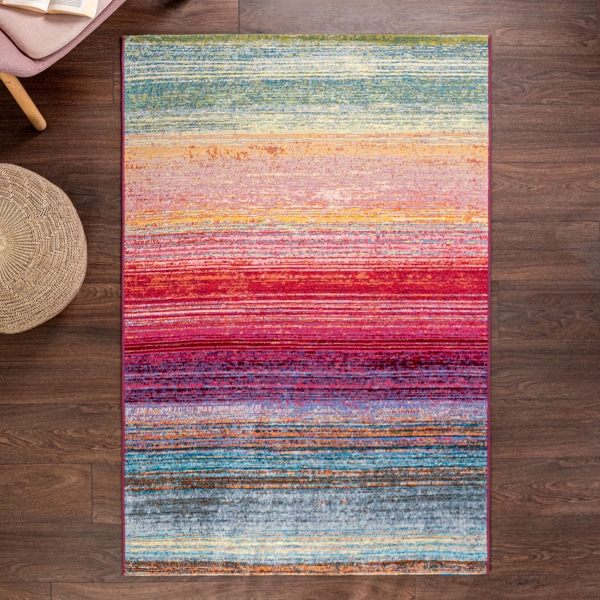 160 x 235 cm Jardin Sunset Stripes Decorative Rug - Red / Blue / Pink