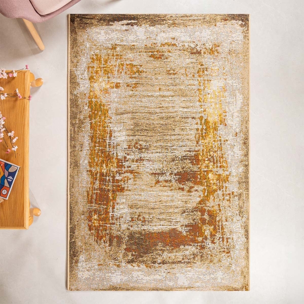 Summer Carpet – 240x330 cm Brown & Gold Machine Woven Indoor & Outdoor Rug – Non-Shedding & Spill-Proof