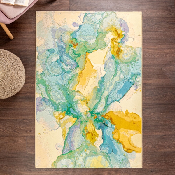120 x 170 cm Jardin Watercolor Flow Decorative Rug - Blue / Green