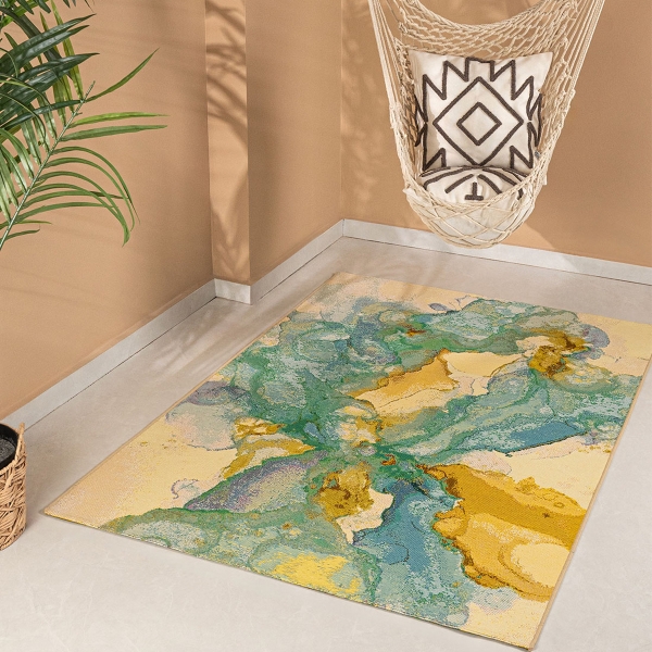 Zymta Summer Carpet – 120x170 cm Machine Woven Rug for Indoor & Outdoor Use – Non-Shedding, Spill-Proof, OEKO-TEX Certified – Blue/Green