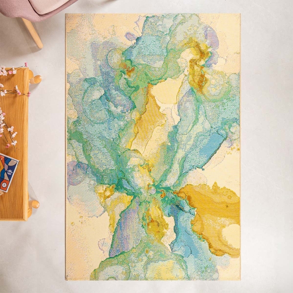 200 x 280 cm Jardin Watercolor Flow Indoor Outdoor Decorative Rug - Blue / Green