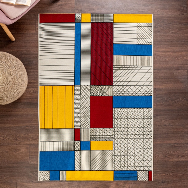 200 x 280 cm Jardin Geometric Patchwork Decorative Rug - Yellow / Blue