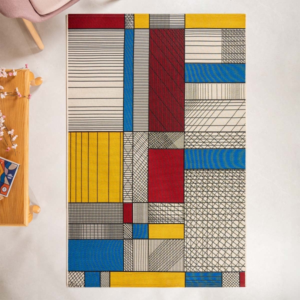 240 x 330 cm Jardin Geometric Patchwork Indoor Outdoor Decorative Rug - Yellow / Blue