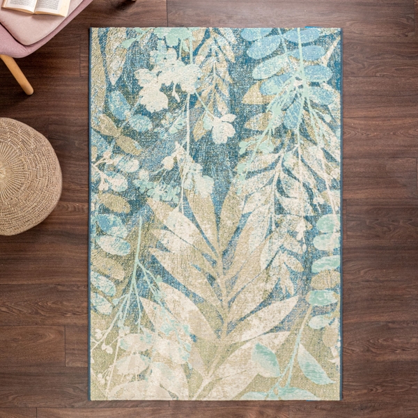 160 x 235 cm Jardin Botanical Fern Decorative Rug - Cream / Blue