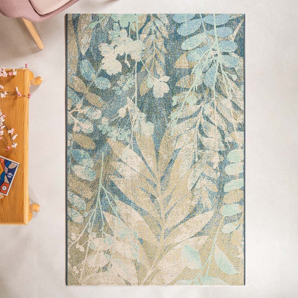 240 x 330 cm Jardin Botanical Fern Indoor Outdoor Decorative Rug - Cream / Blue