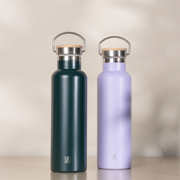 2 Pieces Ecofriendly Bamboo Lid 600 ml Water Bottle - Dark Green / Lilac