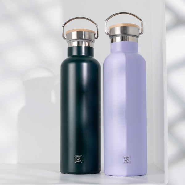 2 Pieces Ecofriendly Bamboo Lid 600 ml Water Bottle - Dark Green / Lilac