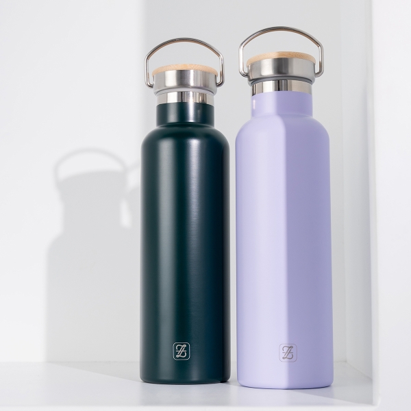 2 Pieces Ecofriendly Bamboo Lid 600 ml Water Bottle - Dark Green / Lilac