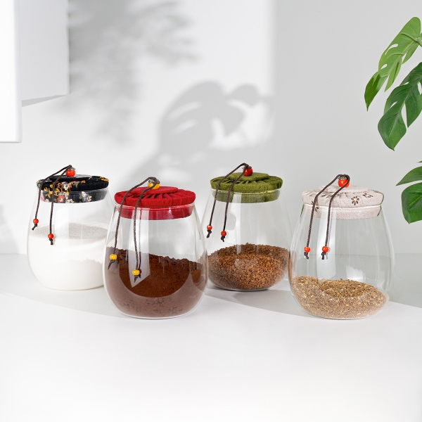 4 Pieces Round Airtight Glass 1 L Storage Jar With Lid - Multicolor