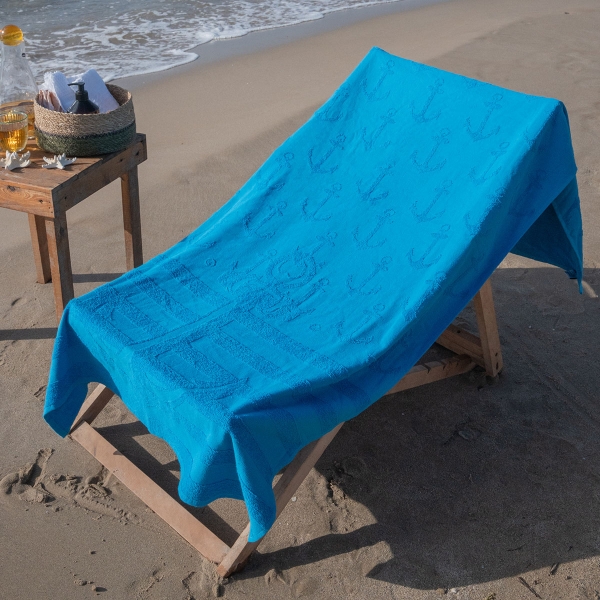 90 x 170 cm Anchor Large Size Cotton Beach Towel - Blue